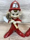 1950s Pixie Elf Figurines Christmas Fireman Set 6  Porcelain Vintage Japan Wales