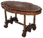 Antique American Renaissance Revival Serpentine Walnut Marquetry Center Table