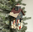 Vintage Christmas Ornament Snowman Family Church Painted Wood Primitive Country