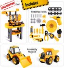 Toddler Workbench And Tool Kit W  2 Trucks - 2 In 1 Construction Toy Set