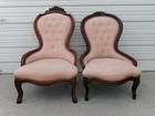 Carved 2 Spoon His Hers Parlor Chairs Foyer Petit French Victorian Georgian Pair