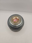 Vintage Aluminum Round Vanity Powder Puff Wind Up Music Box Victorian Works