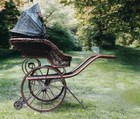 1860s Antique Wicker Wood Stroller Pram Doll Baby Carriage Buggy L36  H 26  W16 