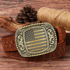 Men Belt Buckle Western Cowboy Vintage American Flag Patriotic Large Bronze For