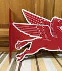 Mobil Pegasus Gasoline Flange Sign 2 Sided Oil Garage Vintage Style Wall Decor