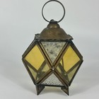 Vintage French Unusual Shaped Small Brass   Coloured Glass Hallway Ceiling Light