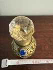Vintage Glass Perfume Bottle With Gold Filigree And Faceted Stopper  Blue Stone