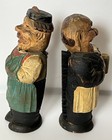 Vintage Wood Carved Figures  2  With Shoe  coat Brushes Inside 10 Inches Japan