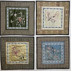 Vtg 4 Embroidered Chinese Silk Square Embroidery Panels Birds Flowers Asian Art