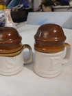 Ceramic Salt Pepper Shaker Set Vintage Pottery Large Handles Porcelan Brown 