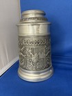 German Pewter  zinn  Lidded Beer Stein Tankard  Lion   Coat Of Arms
