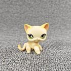  733 Littlest Pet Shop Yellow Cream Short Hair Cat Kitty Green Eyes Rare Toy Lps