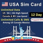 Prepaid Sim Card 12 Days Unlimited Data 5g 4g Lte Us Canada Mexico Tri-cut