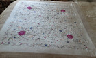 Piano Shawl 1920 s  Embroidered Floral Design On Silk  Elaborate Fringe Trim