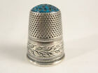 Very Fine Continental Silver   Blue Glass Topped Thimble C1920