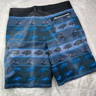 Huk Kc Scott Fish Hybrid Shorts Mens 38 Blue Black Performance Board Fish 12 