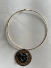 Yoki Signed Enamel Copper Pendant Necklace Gold Toned Women   s Vintage Rare