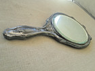 Vintage Silver Plated Round Hand Held Vanity Mirror Floral Art Deco Victorian