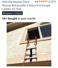 Hausse Retractable 3 Story Fire Escape Ladder  25 Feet