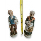 Vintage Ceramic Elderly Farm Couple Figurines With Chickens - Set Of 2