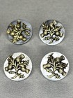 Antique Victorian Metal Waistcoat Picture Buttons Thistle - Set Of 6 - 9 16   