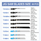30pc T-shank Jigsaw Blades Set Assorted Wood Metal Plastic Cutting T144d T101b