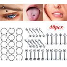 40pcs 16g Nose Hoop Ring Lip Labret Stud Ear Tongue Eyebrow Piercing Jewelry Kit
