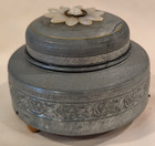 Vintage Musical Metal Powder Puff trinket Box - Works