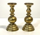 Antique Or Vintage Pair Of Baluster Form Brass Candle Holders