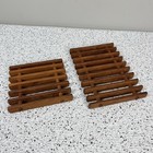 Set Of 2 Vintage Mcm Teak Wood Slatted Lattice Trivets Hot Plates Danish