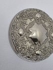 Vintage Round Silver Plated Pocket Purse Vanity Mirror Ornate   Beautiful 3 7 8 