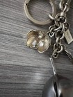 Coach Metal Studded Crystal Tea Rose Floral Bag Charm Keychain Fob Silver 65270