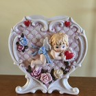 Vintage Bisque Porcelain Cupid   Quilted Heart Valentine s Day Planter Vase