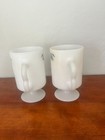 Vtg Milk Glass Coffee Cup Set  2 Pedestal Style Pyrex B Handle Old Town Blue