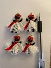 Set Of 4 Handmade Black Colored Doll Brooches With Red And White Lace Dresses