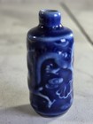 Vintage Chinese Cobalt Blue Glaze Molded Relief Dragon Porcelain Snuff Bottle
