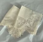 2 Vintage Handmade Ladies Lace Cotton Handkerchief Hankie With Lace Edge