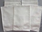 Set Of 7 Antique White Damask Linen Napkins - Monogrammed  27x27   