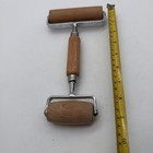 Double Wooden Metal Brayer Wood Handle Roller Tool Marked Taiwan In Good Cond