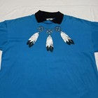 Vintage 90s Native American T-shirt Mens Xl Blue Feathers Art Hipster Usa Made
