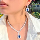 Blue Square Drop Earrings Necklace Silver Plated Cz Crystal Wedding Jewelry Set