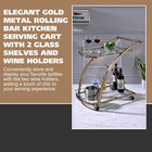 - Rolling Bar Serving Cart On Lockable Wheels With 2 Glass Shelves And Wine Rack