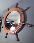 Wooden Ship Wheel Mirror -wall Hanging Nautical Beach Boat Captain Vintage 21   