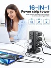 Tower Power Strip With Surge Protector - 12 Ac Outlets   4 Usb Ports  2 Usb-c  
