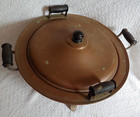 Vintage Copper Chafing Dish Upright Double Wood Handles Lid Burner Brass Stand