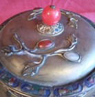 Antique Old Metal Chinese China Brass Cloisonne Round Box Asian Art