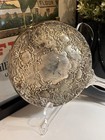 Vintage Silver Plate Repousse Vanity Hand Mirror  Unmarked Floral Design Heavy