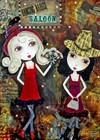 Original Aceo Print Western Cowgirl Saloon Dancing Cowboy Hat Mixed Media Art