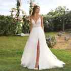 Sexy A-line Wedding Dresses V-neck Spaghetti Straps Lace Appliques Bridal Gowns