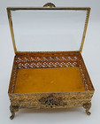 Vintage Gold Gilt Jewelry Casket Box W  Beveled Glass Ormolu Hollywood Regency